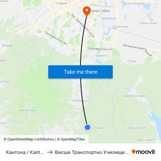 Кантона / Kantona (0792) to Висше Транспортно Училище Тодор Каблешков map