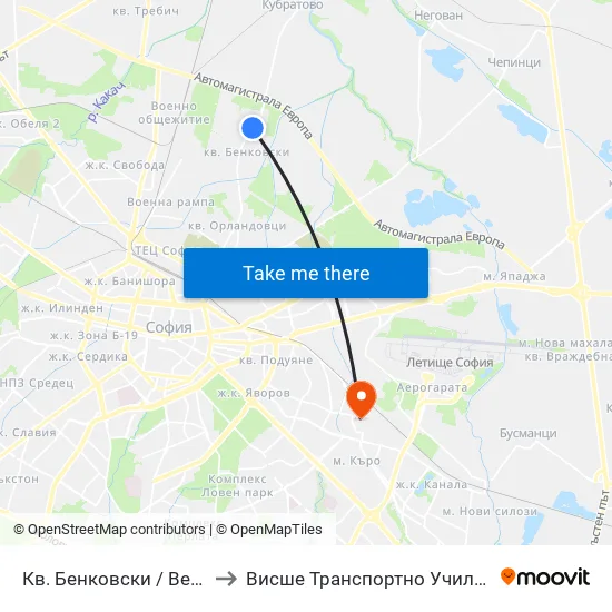 Кв. Бенковски / Benkovski Qr. (0805) to Висше Транспортно Училище Тодор Каблешков map
