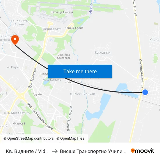 Кв. Видните / Vidnite Qr. (0819) to Висше Транспортно Училище Тодор Каблешков map