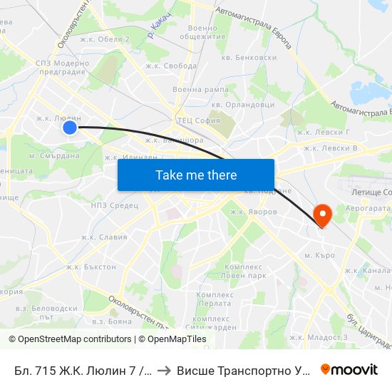 Бл. 715 Ж.К. Люлин 7 / Bl. 715, Lyulin 7 Qr. (0253) to Висше Транспортно Училище Тодор Каблешков map
