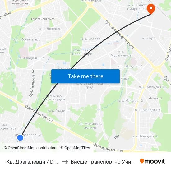 Кв. Драгалевци / Dragalevtsi Qr. (0836) to Висше Транспортно Училище Тодор Каблешков map