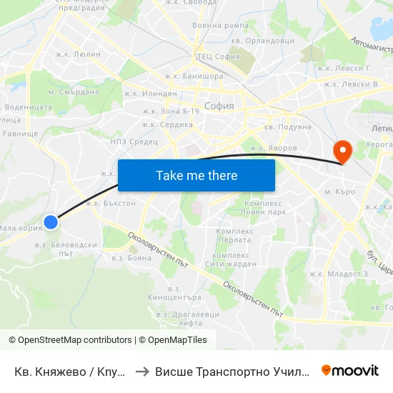 Кв. Княжево / Knyazhevo Qr. (0851) to Висше Транспортно Училище Тодор Каблешков map