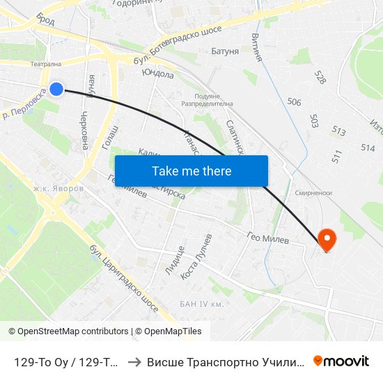 129-То Оу / 129-Th School (2271) to Висше Транспортно Училище Тодор Каблешков map