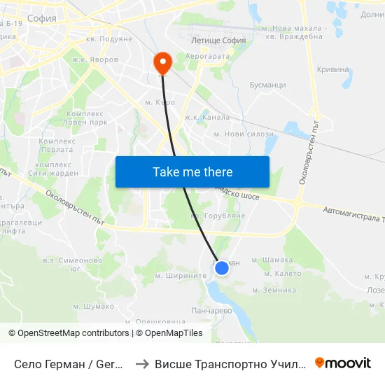 Село Герман / German Village (1517) to Висше Транспортно Училище Тодор Каблешков map