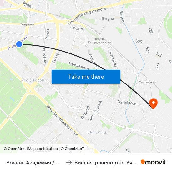 Военна Академия / Military Academy (0440) to Висше Транспортно Училище Тодор Каблешков map