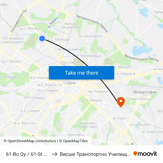 61-Во Оу / 61-St School (2278) to Висше Транспортно Училище Тодор Каблешков map