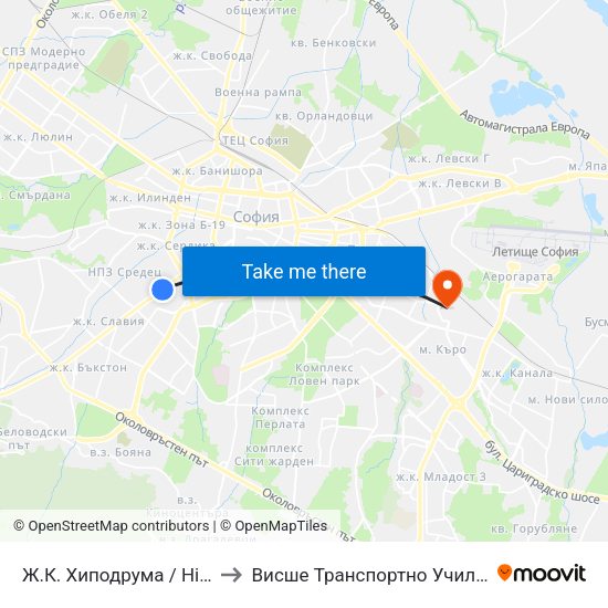 Ж.К. Хиподрума / Hipodruma Qr. (0694) to Висше Транспортно Училище Тодор Каблешков map