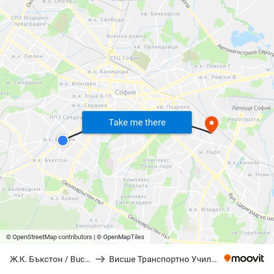 Ж.К. Бъкстон / Buckstone Qr. (0590) to Висше Транспортно Училище Тодор Каблешков map