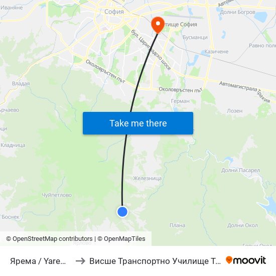 Ярема / Yarema (2760) to Висше Транспортно Училище Тодор Каблешков map