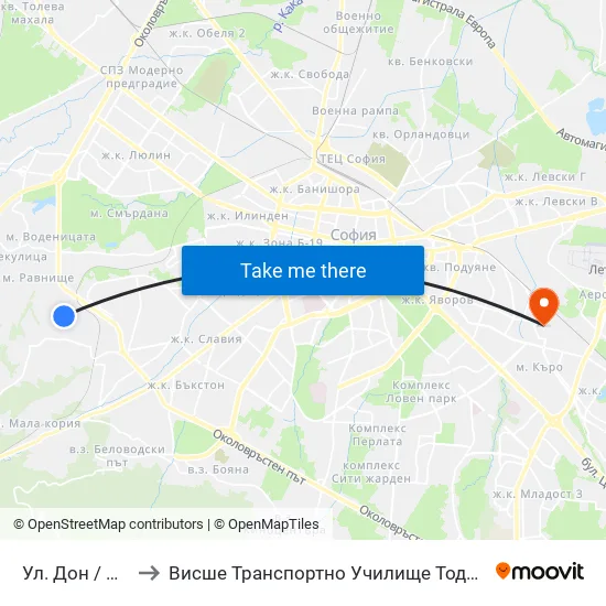 Ул. Дон / Don St. to Висше Транспортно Училище Тодор Каблешков map