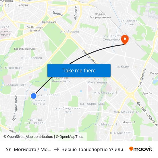 Ул. Могилата / Mogilata St. (2782) to Висше Транспортно Училище Тодор Каблешков map