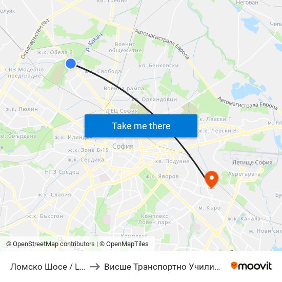 Ломско Шосе / Lomsko Shose to Висше Транспортно Училище Тодор Каблешков map