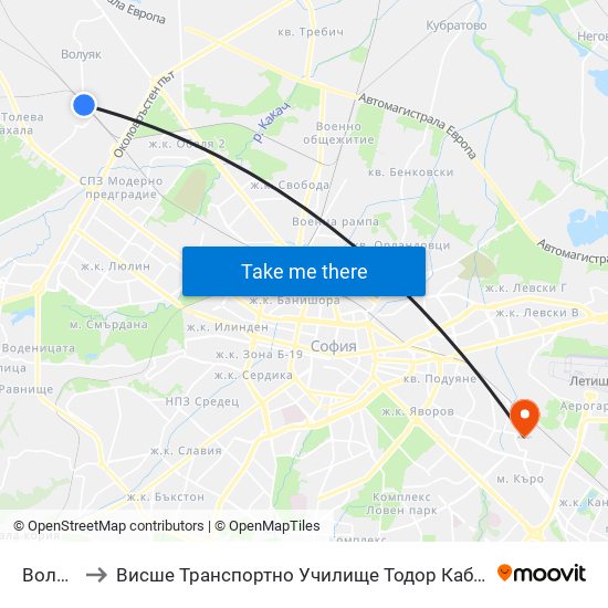 Волуяк to Висше Транспортно Училище Тодор Каблешков map