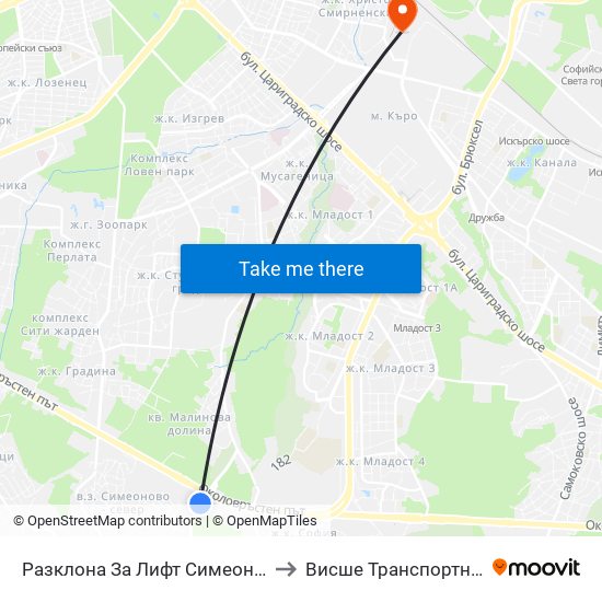 Разклона За Лифт Симеоново / Fork Road To Lift Simeonovo (2791) to Висше Транспортно Училище Тодор Каблешков map