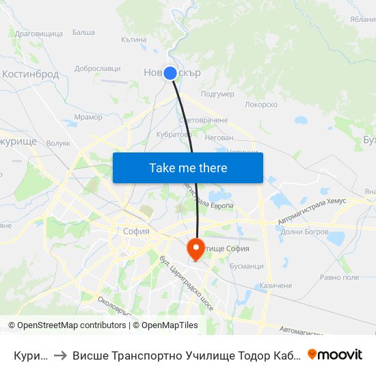 Курило to Висше Транспортно Училище Тодор Каблешков map