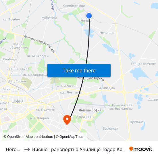 Негован to Висше Транспортно Училище Тодор Каблешков map