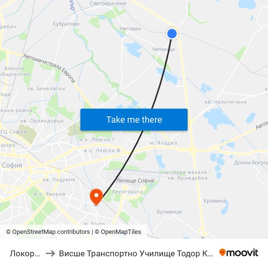 Локорско to Висше Транспортно Училище Тодор Каблешков map