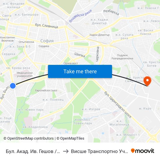 Ⓜ️ Бул. Акад. Ив. Гешов / Ivan Geshov Blvd. (2805) to Висше Транспортно Училище Тодор Каблешков map