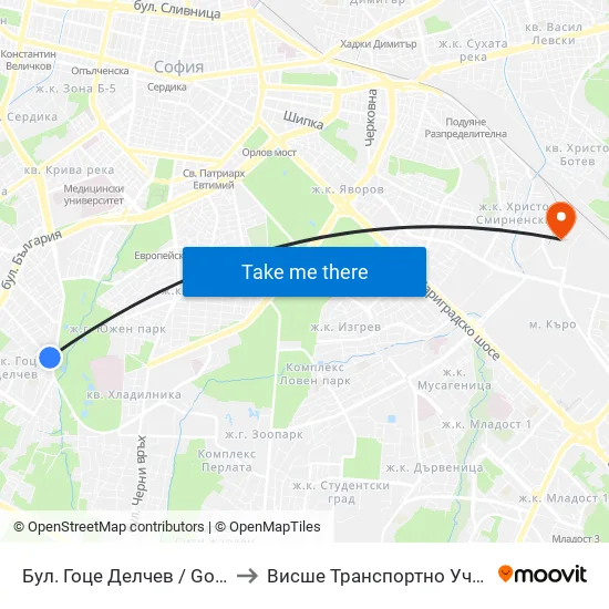 Бул. Гоце Делчев / Gotse Delchev Blvd. (0309) to Висше Транспортно Училище Тодор Каблешков map