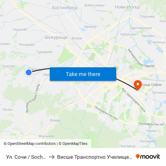 Ул. Сочи / Sochi St. (2787) to Висше Транспортно Училище Тодор Каблешков map