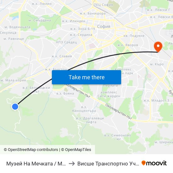 Музей На Мечката / Museum Of the Bear (6067) to Висше Транспортно Училище Тодор Каблешков map