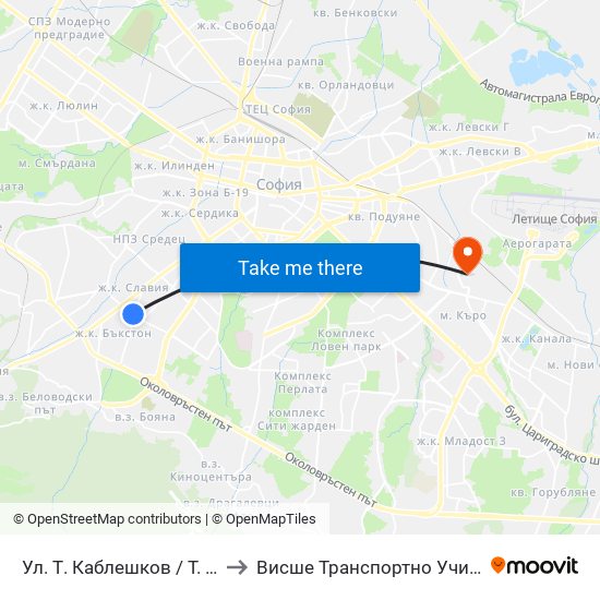 Ул. Т. Каблешков / T. Kableshkov St. (6088) to Висше Транспортно Училище Тодор Каблешков map