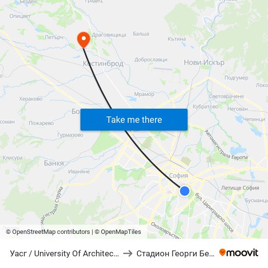 Уасг / University Of Architecture (0387) to Стадион Георги Бенковски map