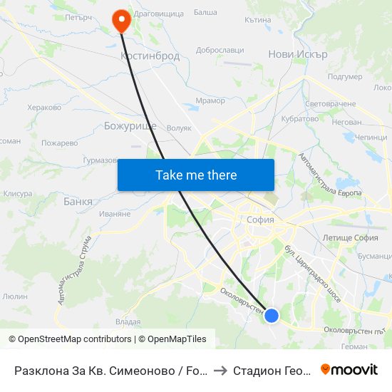 Разклона За Кв. Симеоново / Fork Road To Simeonovo Qr. (1458) to Стадион Георги Бенковски map