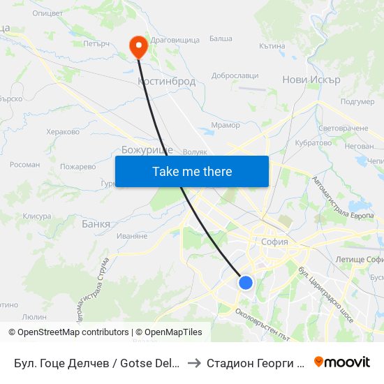 Бул. Гоце Делчев / Gotse Delchev Blvd. (0308) to Стадион Георги Бенковски map