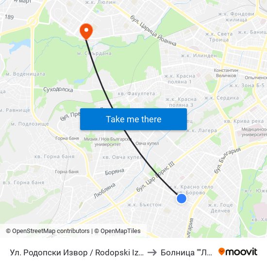 Ул. Родопски Извор / Rodopski Izvor St. (2730) to Болница ""Люлин"" map