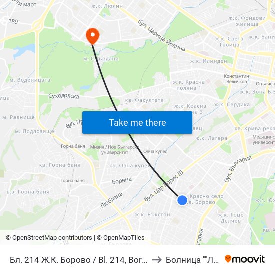 Бл. 214 Ж.К. Борово / Bl. 214, Borovo Qr. (0164) to Болница ""Люлин"" map