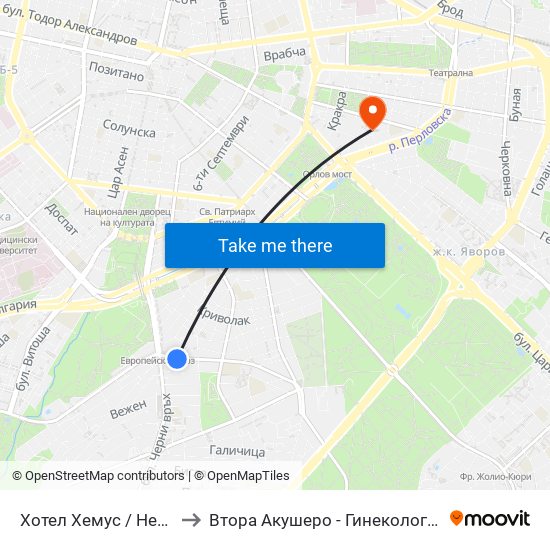 Хотел Хемус / Hemus Hotel (2329) to Втора Акушеро - Гинекологична Болница Шейново map