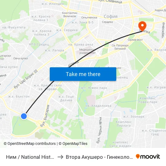 🎨 Ним / National History Museum (1464) to Втора Акушеро - Гинекологична Болница Шейново map