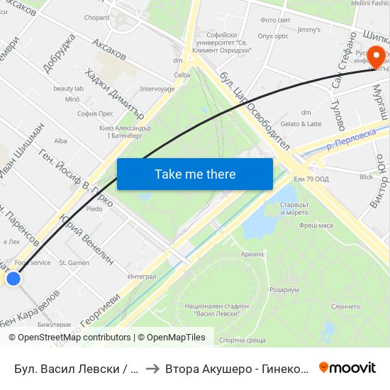 Бул. Васил Левски / Vasil Levski Blvd. (0300) to Втора Акушеро - Гинекологична Болница Шейново map