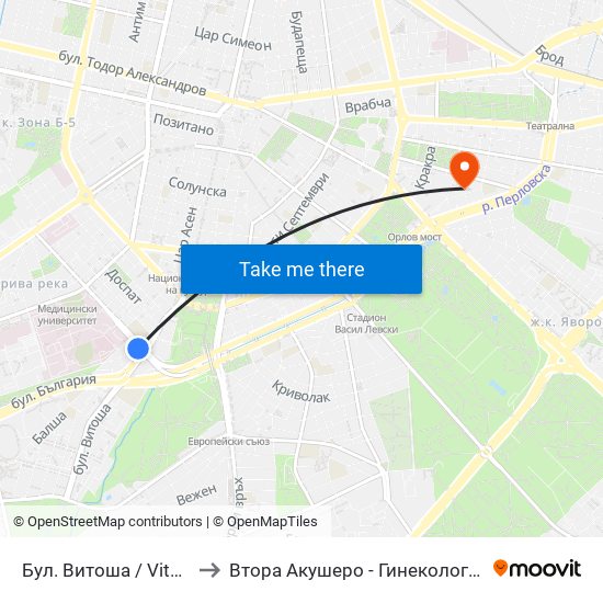 Бул. Витоша / Vitosha Blvd. (0302) to Втора Акушеро - Гинекологична Болница Шейново map