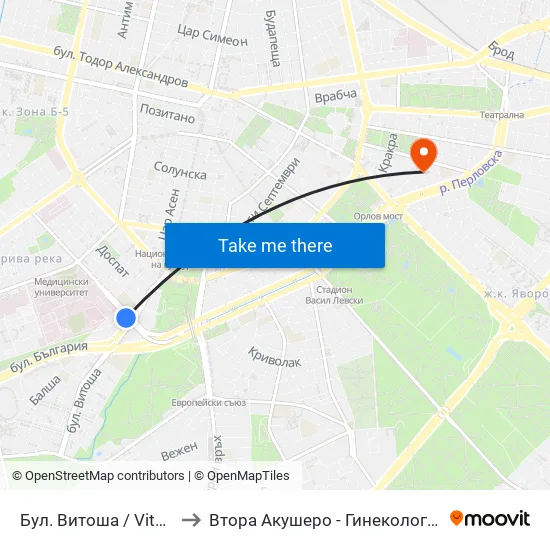 Бул. Витоша / Vitosha Blvd. (0302) to Втора Акушеро - Гинекологична Болница Шейново map