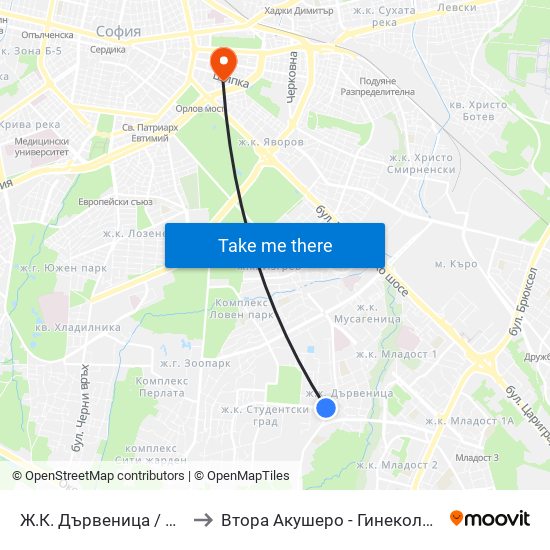 Ж.К. Дървеница / Darvenitsa Qr. (0800) to Втора Акушеро - Гинекологична Болница Шейново map