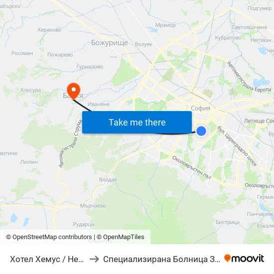 Ⓜ️ Хотел Хемус / Hemus Hotel (2329) to Специализирана Болница За Рехабилитация Здраве map