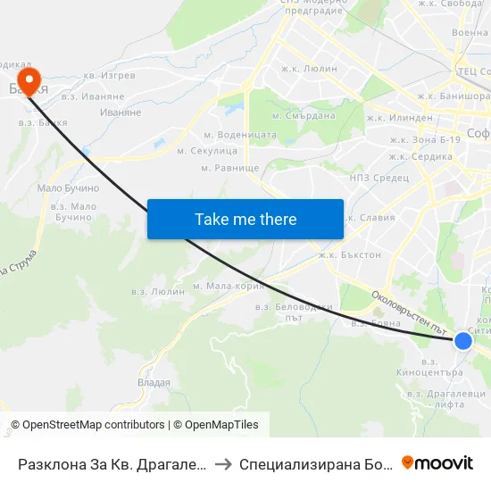 Разклона За Кв. Драгалевци / Fork Road To Dragalevtsi Qr. (1457) to Специализирана Болница За Рехабилитация Здраве map