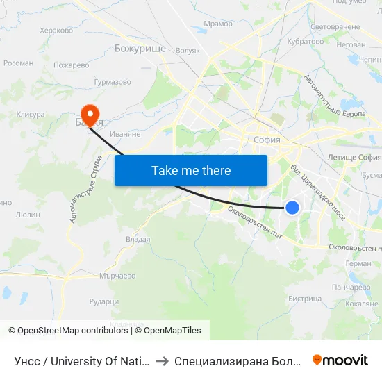 🎓 Унсс / University Of National And World Economy (1691) to Специализирана Болница За Рехабилитация Здраве map