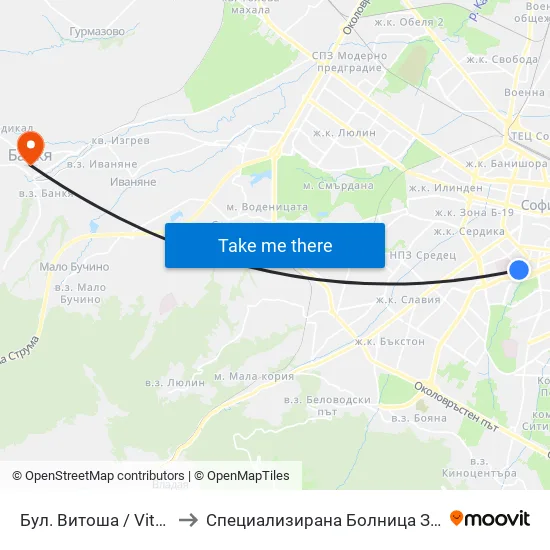 Бул. Витоша / Vitosha Blvd. (0302) to Специализирана Болница За Рехабилитация Здраве map