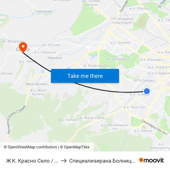 Ж.К. Красно Село / Krasno Selo Qr. (0638) to Специализирана Болница За Рехабилитация Здраве map