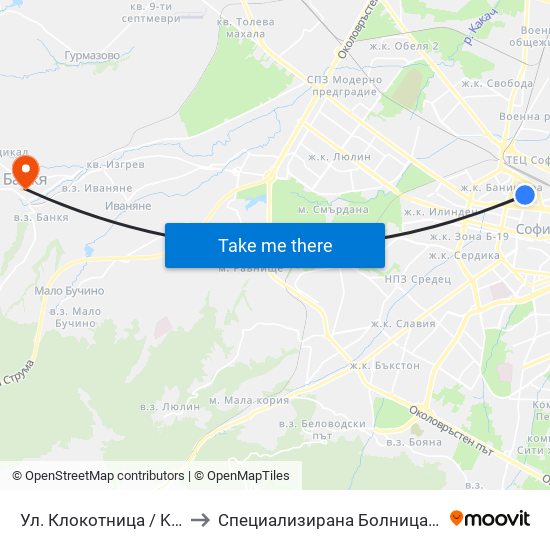 Ул. Клокотница / Klokotnitsa St. (1326) to Специализирана Болница За Рехабилитация Здраве map