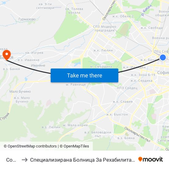 София to Специализирана Болница За Рехабилитация Здраве map