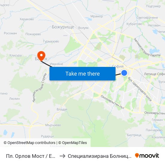 Пл. Орлов Мост / Eagles' Bridge Sq. (1289) to Специализирана Болница За Рехабилитация Здраве map