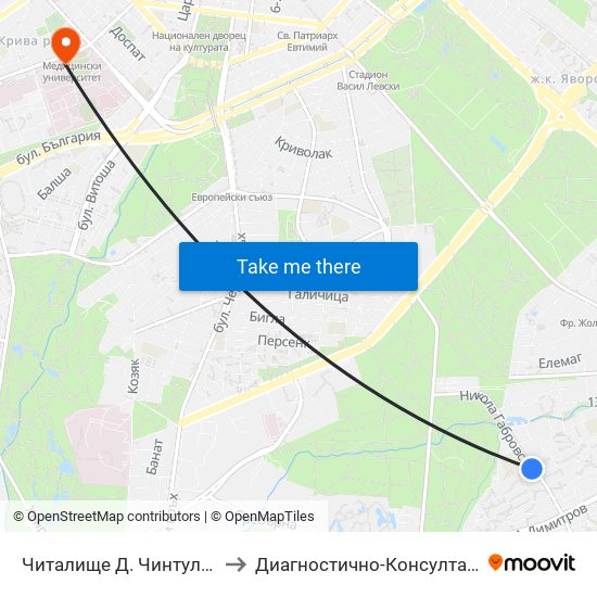 Читалище Д. Чинтулов / D. Chintulov Library (2365) to Диагностично-Консултативен Център ""Александровска"" map