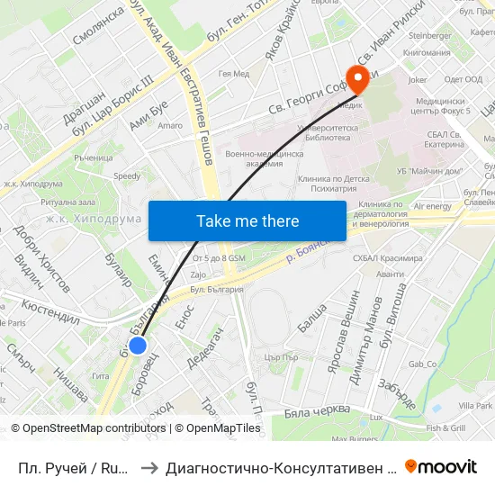 Пл. Ручей / Ruchey Sq. (1301) to Диагностично-Консултативен Център ""Александровска"" map