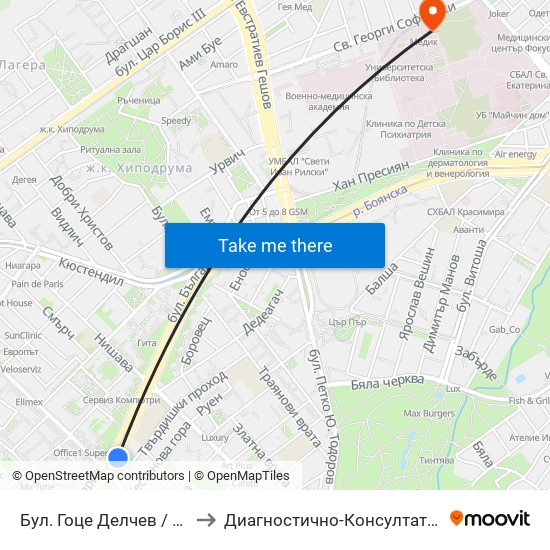 Бул. Гоце Делчев / Gotse Delchev Blvd. (0314) to Диагностично-Консултативен Център ""Александровска"" map