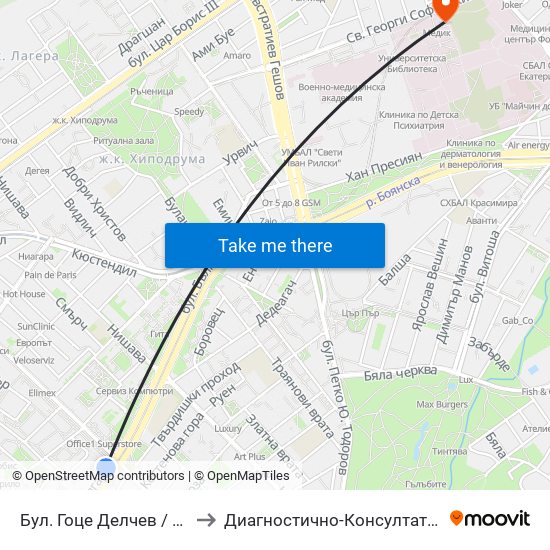 Бул. Гоце Делчев / Gotse Delchev Blvd. (0308) to Диагностично-Консултативен Център ""Александровска"" map