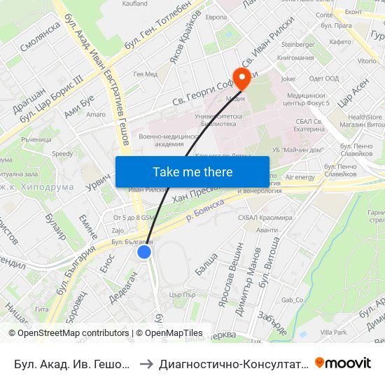 Бул. Акад. Ив. Гешов / Ivan Geshov Blvd. (0270) to Диагностично-Консултативен Център ""Александровска"" map